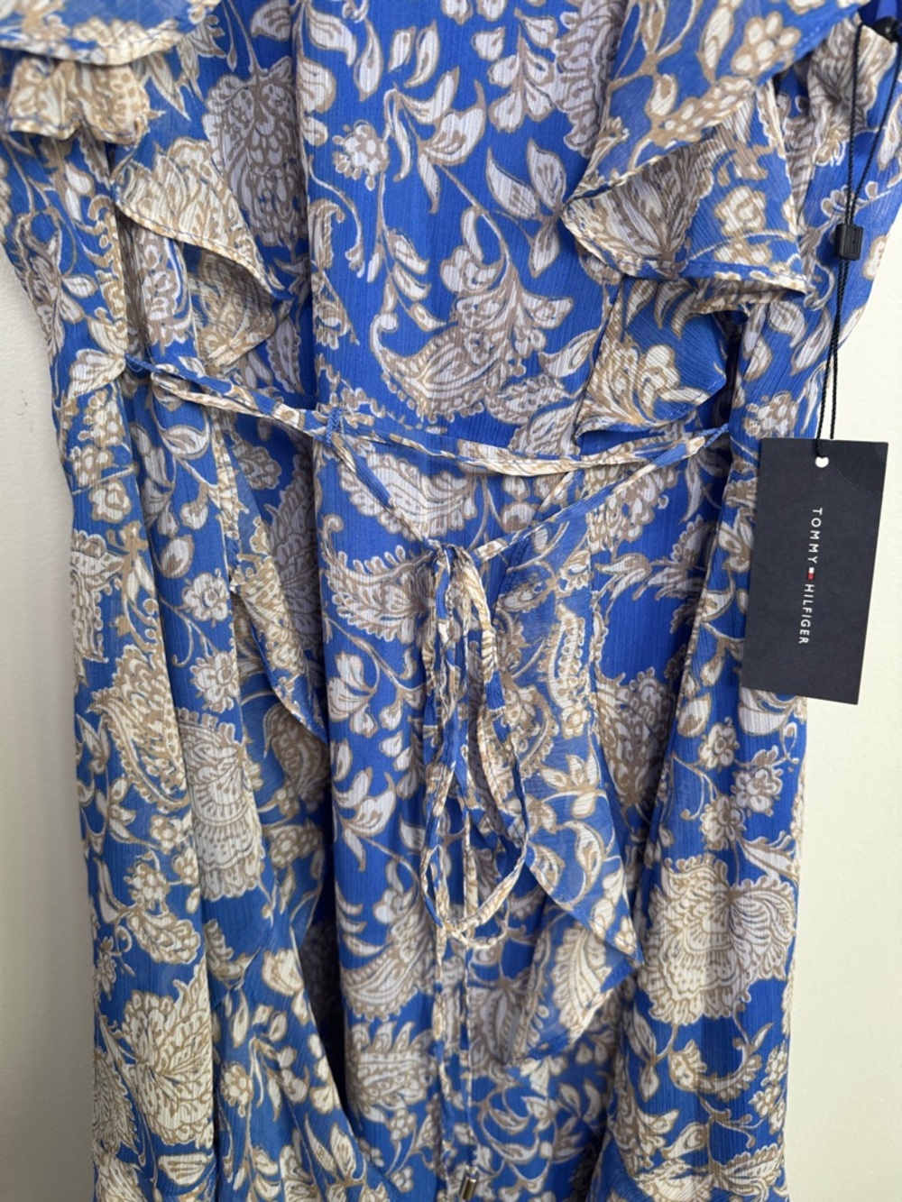 Tommy Hilfiger Paisley Ruffle Chiffon Dress NWT Blue Size 12 - Picture 5 of 9